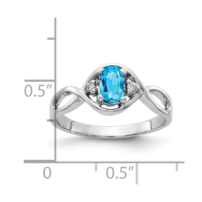 Goldia Rings 14k White Gold 6x4mm Oval Blue Topaz Checker AAA Real Diamond ring
