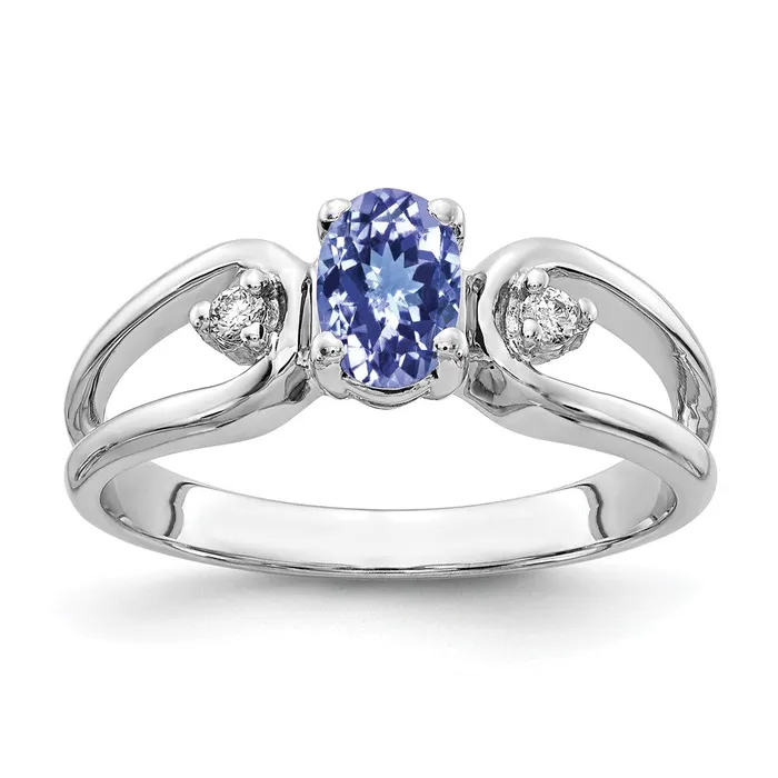 Goldia Rings 14k White Gold 6x4mm Oval Tanzanite A Diamond ring
