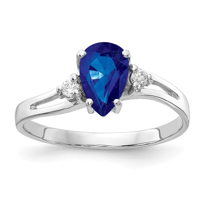 Goldia Rings 14k White Gold 7x5mm Pear Sapphire AAA Diamond ring