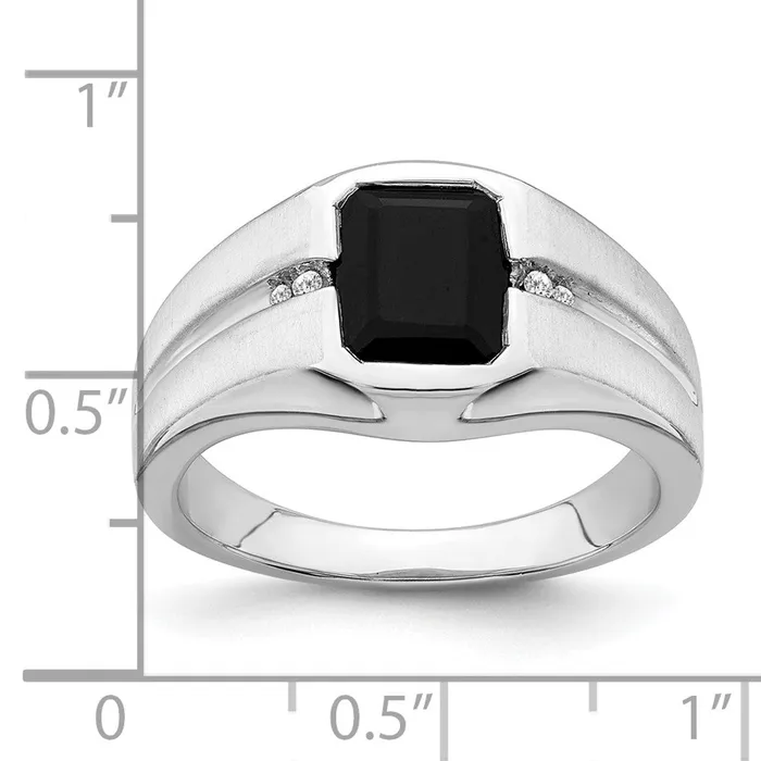 Goldia Rings 14k White Gold Onyx and Real Diamond Mens Ring
