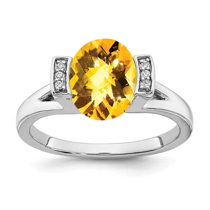 Goldia Rings 14k White Gold Oval Citrine and Real Diamond Ring