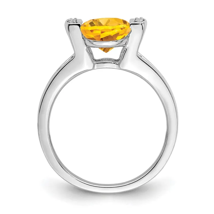Goldia Rings 14k White Gold Oval Citrine and Real Diamond Ring