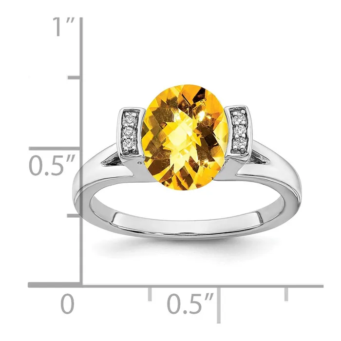 Goldia Rings 14k White Gold Oval Citrine and Real Diamond Ring