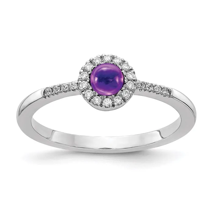 Goldia Rings 14k White Gold Real Diamond and Cabochon Amethyst Ring