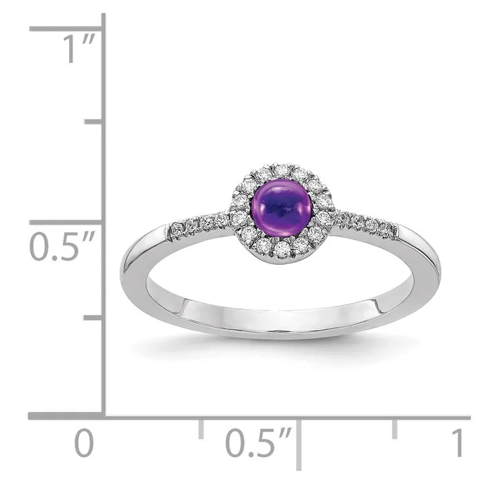 Goldia Rings 14k White Gold Real Diamond and Cabochon Amethyst Ring