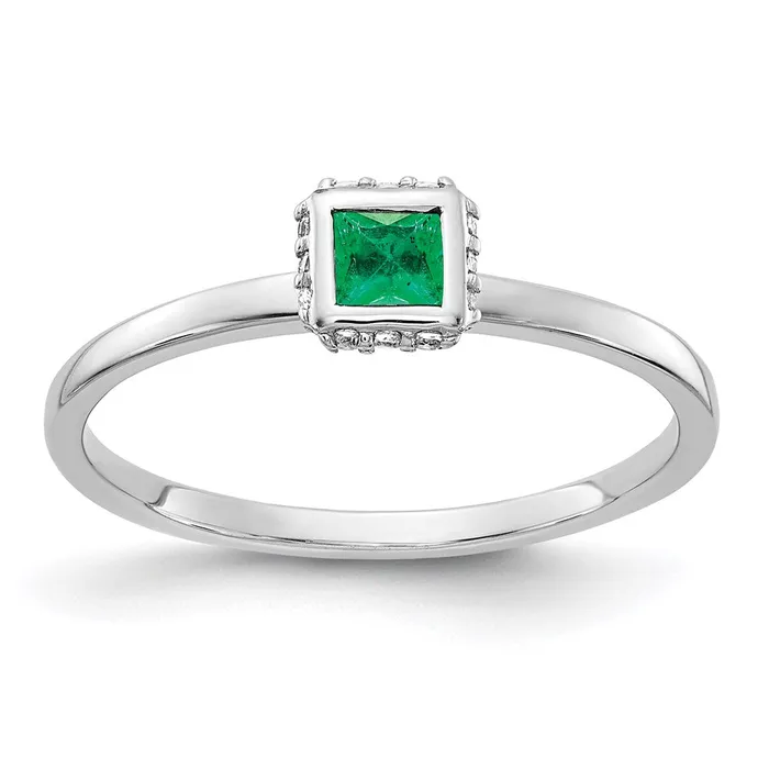 Goldia Rings 14k White Gold Real Diamond and Princess Emerald Ring