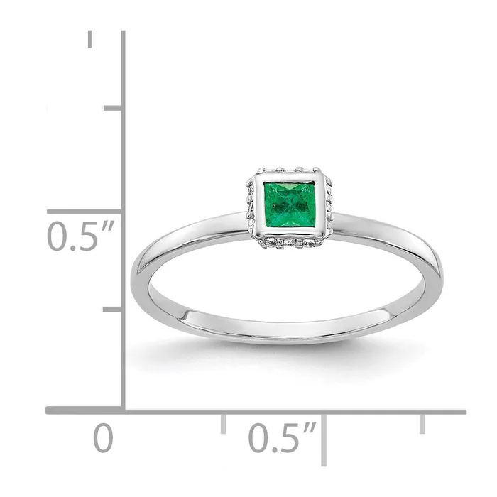 Goldia Rings 14k White Gold Real Diamond and Princess Emerald Ring