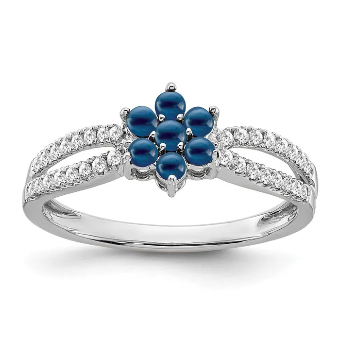 Goldia Rings 14k White Gold Sapphire and Real Diamond Floral Ring