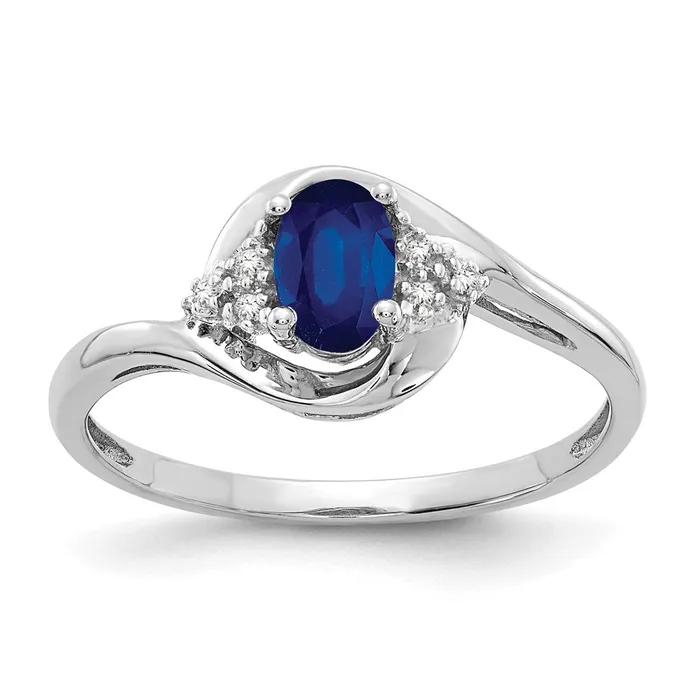 Goldia Rings 14k White Gold Sapphire and Real Diamond Ring