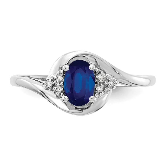 Goldia Rings 14k White Gold Sapphire and Real Diamond Ring