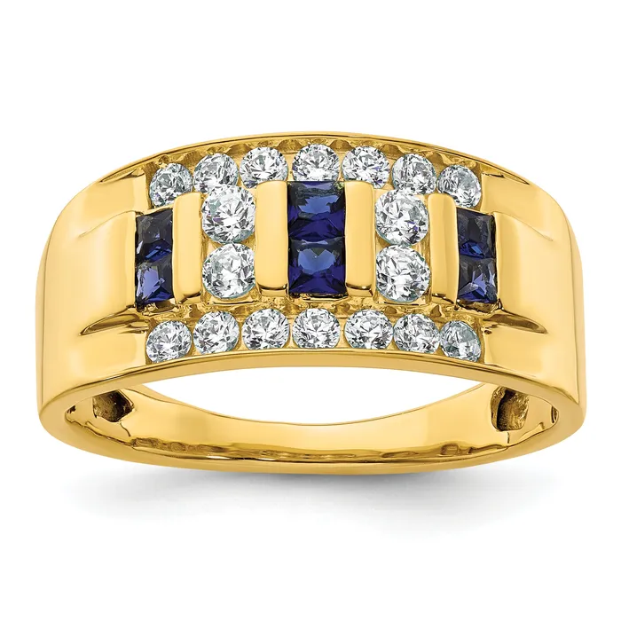 Goldia Rings 14k Yellow Gold 1 14 Ct Lab Grown Diamond VSSI G and Lab Created Blue Sapphire Mens Ring Goldia Rings 14k Yellow Gold 1 14 Ct Lab Grown Diamond VSSI G and Lab Created Blue Sapphire Mens Ring
