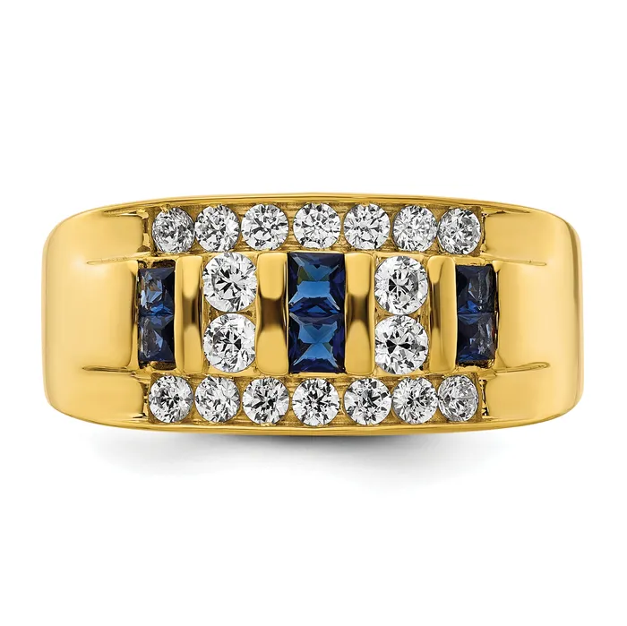 Goldia Rings 14k Yellow Gold 1 14 Ct Lab Grown Diamond VSSI G and Lab Created Blue Sapphire Mens Ring