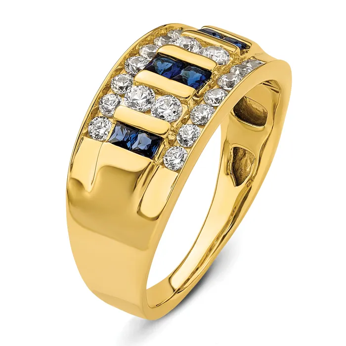 Goldia Rings 14k Yellow Gold 1 14 Ct Lab Grown Diamond VSSI G and Lab Created Blue Sapphire Mens Ring