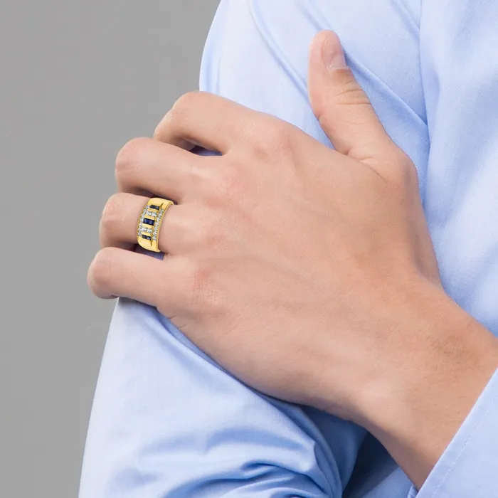 Goldia Rings 14k Yellow Gold 1 14 Ct Lab Grown Diamond VSSI G and Lab Created Blue Sapphire Mens Ring