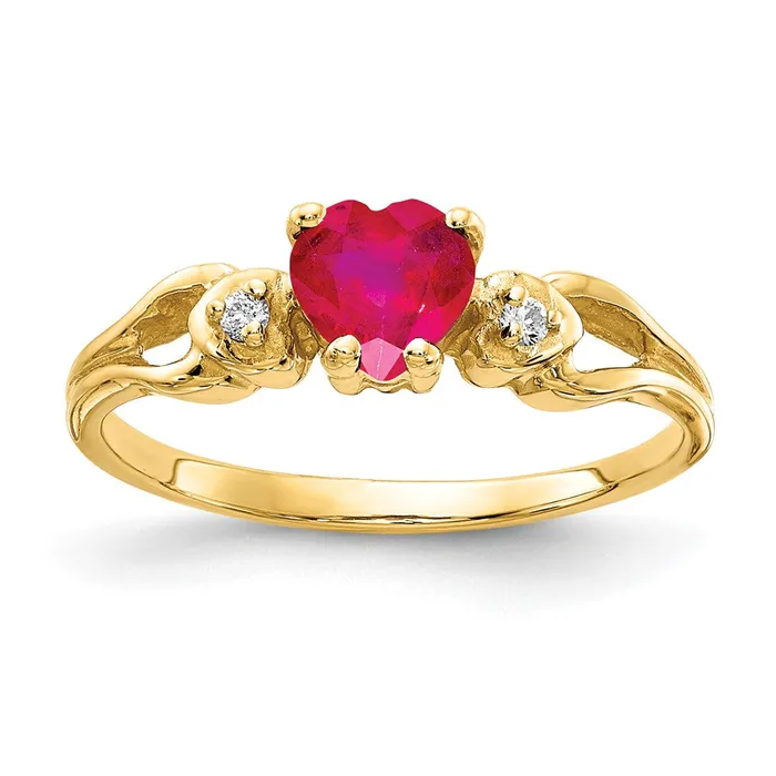 Goldia Rings 14k Yellow Gold 5mm Heart Ruby AAA Diamond ring