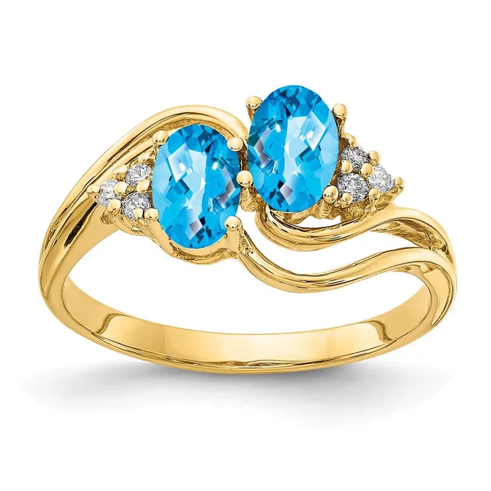 Goldia Rings 14k Yellow Gold 6x4mm Oval Blue Topaz Checker AAA Diamond ring
