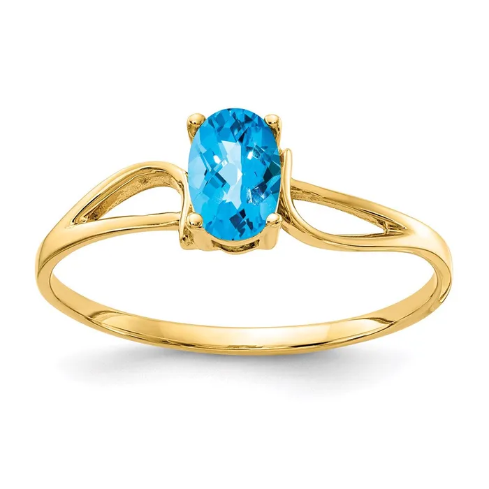 Goldia Rings 14K Yellow Gold 6x4mm Oval Blue Topaz Checker ring