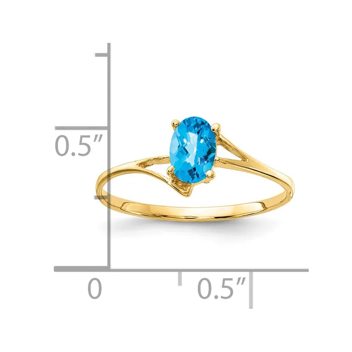Goldia Rings 14K Yellow Gold 6x4mm Oval Blue Topaz Checker ring