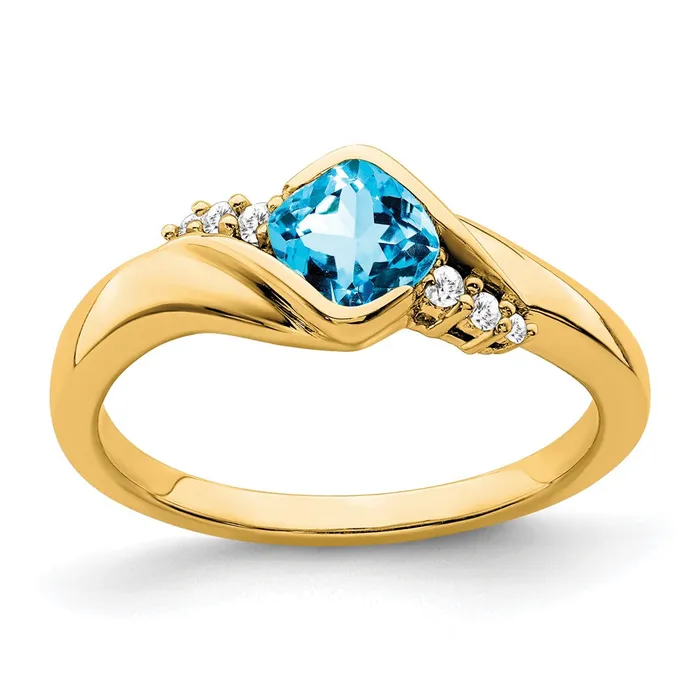 Goldia Rings 14K Yellow Gold Blue Topaz and Real Diamond Ring
