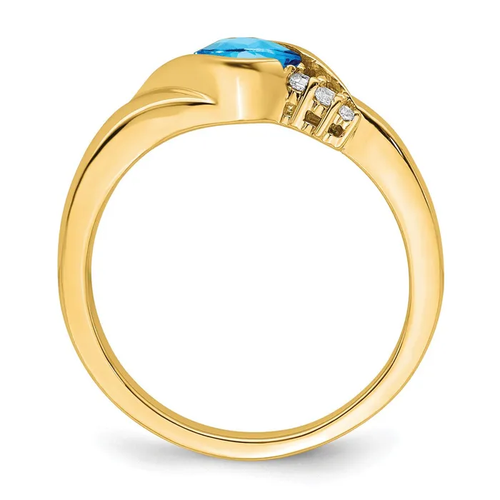 Goldia Rings 14K Yellow Gold Blue Topaz and Real Diamond Ring