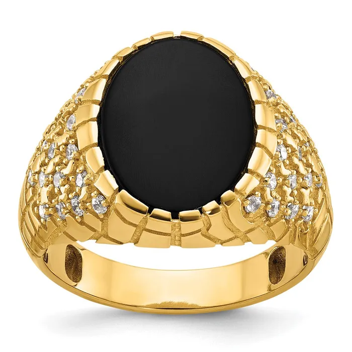 Goldia Rings 14k Yellow Gold Mens Onyx and 12 carat Diamond Nugget Complete Ring