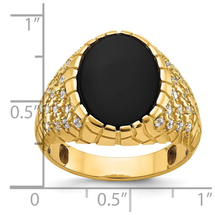 Goldia Rings 14k Yellow Gold Mens Onyx and 12 carat Diamond Nugget Complete Ring