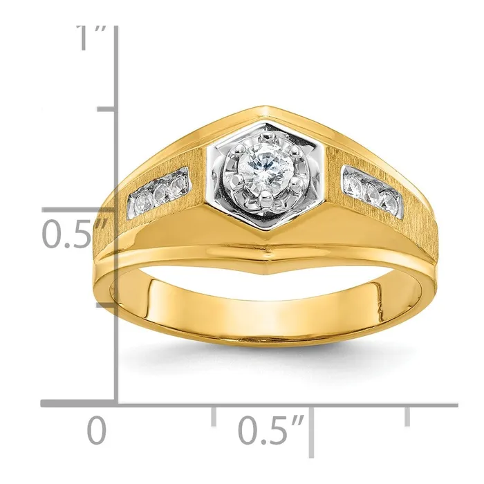 Goldia Rings 14k Yellow Gold Mens Polished and Satin 13 carat Diamond Complete Ring