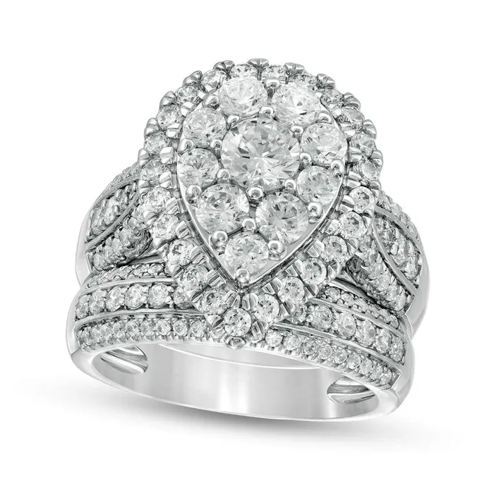 Goldia Rings 25 CT TW Composite Natural Diamond PearShaped MultiRow Bridal Engagement Ring Set in Solid 10K White Gold Goldia Rings 25 CT TW Composite Natural Diamond PearShaped MultiRow Bridal Engagement Ring Set in Solid 10K White Gold