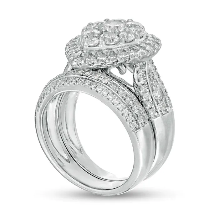 Goldia Rings 25 CT TW Composite Natural Diamond PearShaped MultiRow Bridal Engagement Ring Set in Solid 10K White Gold Goldia Rings 25 CT TW Composite Natural Diamond PearShaped MultiRow Bridal Engagement Ring Set in Solid 10K White Gold