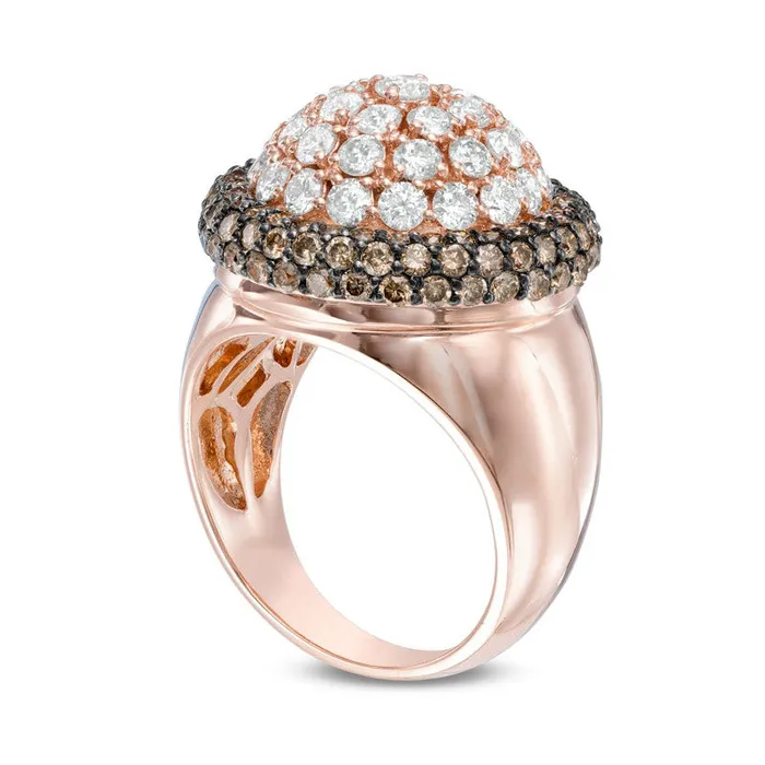 Goldia Rings 325 CT TW Champagne and White Natural Diamond Frame Dome Ring in Solid 14K Rose Gold Goldia Rings 325 CT TW Champagne and White Natural Diamond Frame Dome Ring in Solid 14K Rose Gold