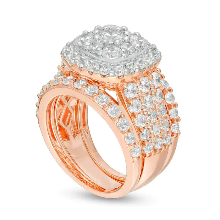 Goldia Rings 375 CT TW Natural Diamond Double Cushion Frame MultiRow Three Piece Bridal Engagement Ring Set in Solid 10K Rose Gold Goldia Rings 375 CT TW Natural Diamond Double Cushion Frame MultiRow Three Piece Bridal Engagement Ring Set in Solid 10K Rose Gold