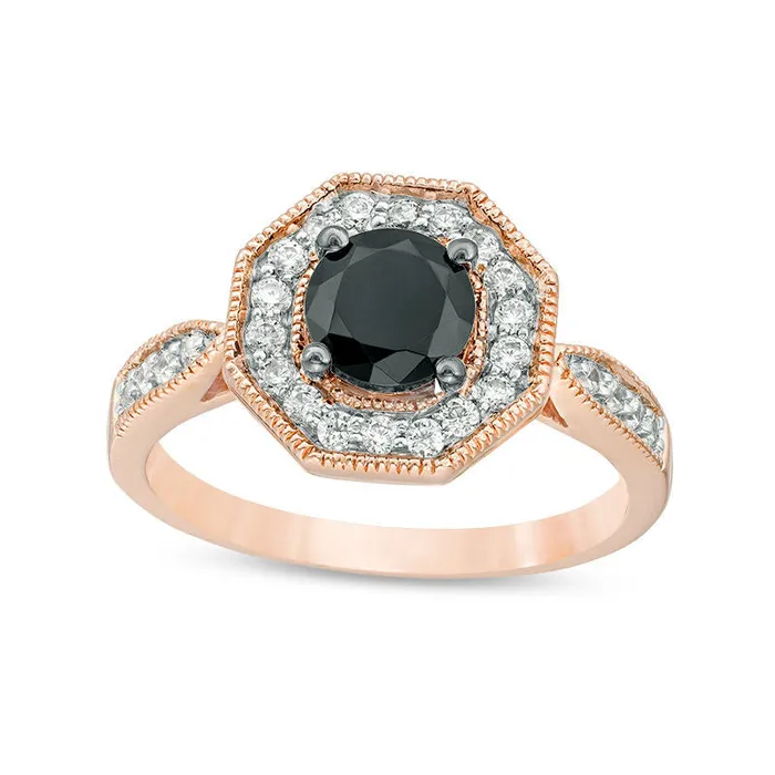 Goldia Rings 60mm LabCreated Black Sapphire and 033 CT TW Diamond Octagon Frame Antique VintageStyle Ring in Solid 10K Rose Gold Goldia Rings 60mm LabCreated Black Sapphire and 033 CT TW Diamond Octagon Frame Antique VintageStyle Ring in Solid 10K Rose Gold