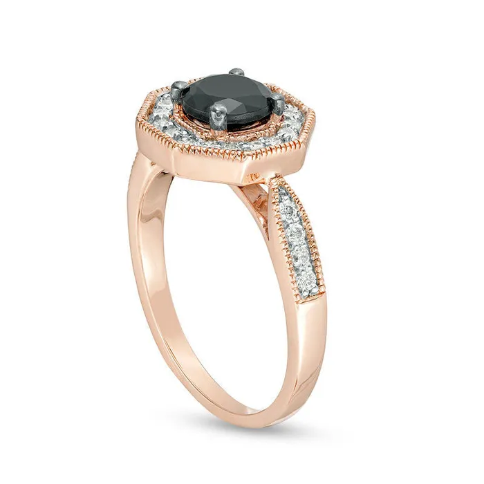Goldia Rings 60mm LabCreated Black Sapphire and 033 CT TW Diamond Octagon Frame Antique VintageStyle Ring in Solid 10K Rose Gold Goldia Rings 60mm LabCreated Black Sapphire and 033 CT TW Diamond Octagon Frame Antique VintageStyle Ring in Solid 10K Rose Gold