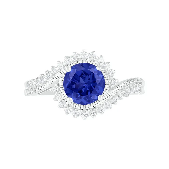 Goldia Rings 70mm LabCreated Blue and White Sapphire Sunburst Bypass Frame Antique VintageStyle Bridal Engagement Ring Set in Sterling Silver Goldia Rings 70mm LabCreated Blue and White Sapphire Sunburst Bypass Frame Antique VintageStyle Bridal Engagement Ring Set in Sterling Silver
