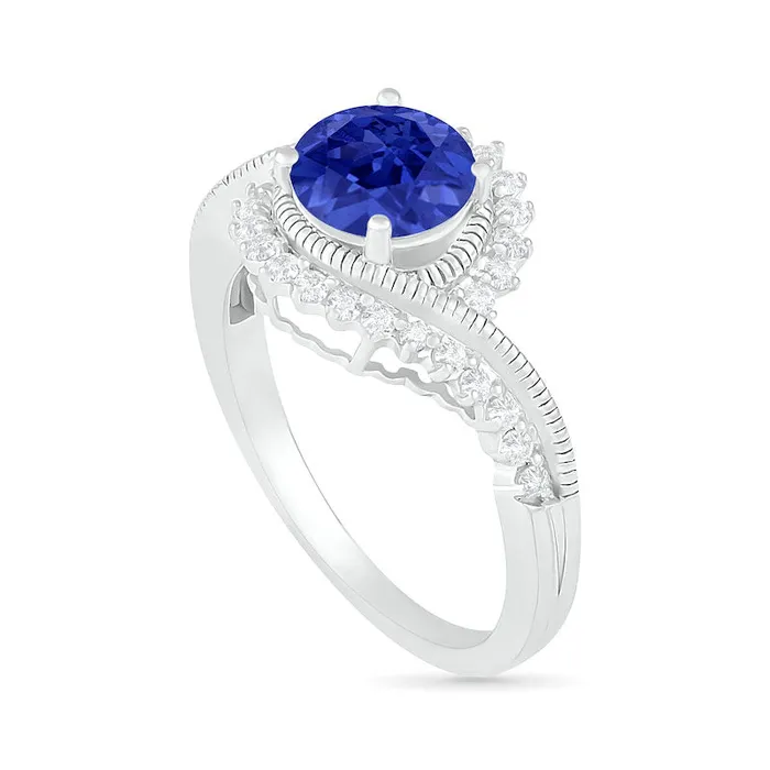 Goldia Rings 70mm LabCreated Blue and White Sapphire Sunburst Bypass Frame Antique VintageStyle Bridal Engagement Ring Set in Sterling Silver Goldia Rings 70mm LabCreated Blue and White Sapphire Sunburst Bypass Frame Antique VintageStyle Bridal Engagement Ring Set in Sterling Silver