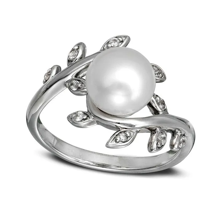 Goldia Rings 80mm Baroque Cultured Freshwater Pearl and LabCreated White Sapphire Vine Ring in Sterling Silver Goldia Rings 80mm Baroque Cultured Freshwater Pearl and LabCreated White Sapphire Vine Ring in Sterling Silver