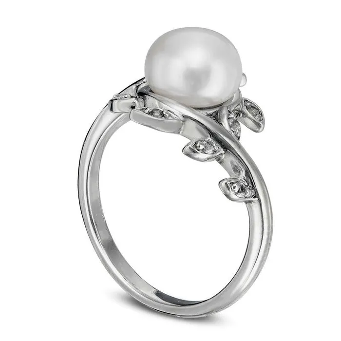 Goldia Rings 80mm Baroque Cultured Freshwater Pearl and LabCreated White Sapphire Vine Ring in Sterling Silver Goldia Rings 80mm Baroque Cultured Freshwater Pearl and LabCreated White Sapphire Vine Ring in Sterling Silver