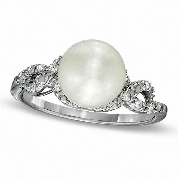 Goldia Rings 85 90mm Cultured Freshwater Pearl and 010 CT TW Natural Diamond Ring in Sterling Silver Goldia Rings 85 90mm Cultured Freshwater Pearl and 010 CT TW Natural Diamond Ring in Sterling Silver