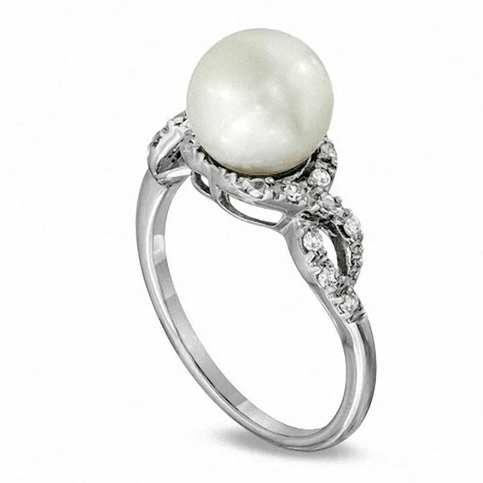 Goldia Rings 85 90mm Cultured Freshwater Pearl and 010 CT TW Natural Diamond Ring in Sterling Silver Goldia Rings 85 90mm Cultured Freshwater Pearl and 010 CT TW Natural Diamond Ring in Sterling Silver