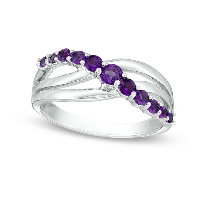 Goldia Rings Amethyst Crossover Split Shank Ring in Sterling Silver