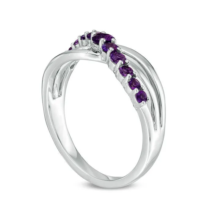 Goldia Rings Amethyst Crossover Split Shank Ring in Sterling Silver Goldia Rings Amethyst Crossover Split Shank Ring in Sterling Silver