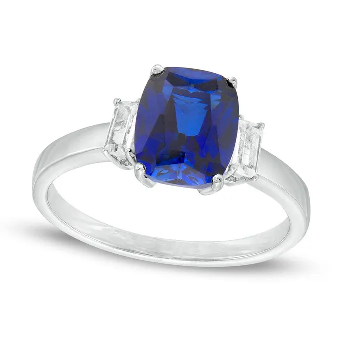 Goldia Rings CushionCut LabCreated Blue and White Sapphire Ring in Sterling Silver Goldia Rings CushionCut LabCreated Blue and White Sapphire Ring in Sterling Silver