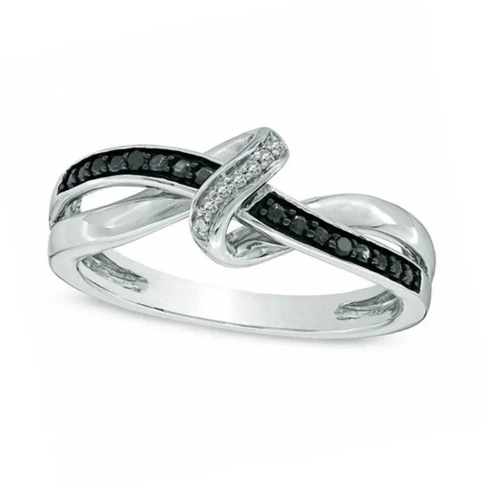 Goldia Rings Enhanced Black and White Natural Diamond Accent Abstract Infinity Knot Ring in Sterling Silver Goldia Rings Enhanced Black and White Natural Diamond Accent Abstract Infinity Knot Ring in Sterling Silver