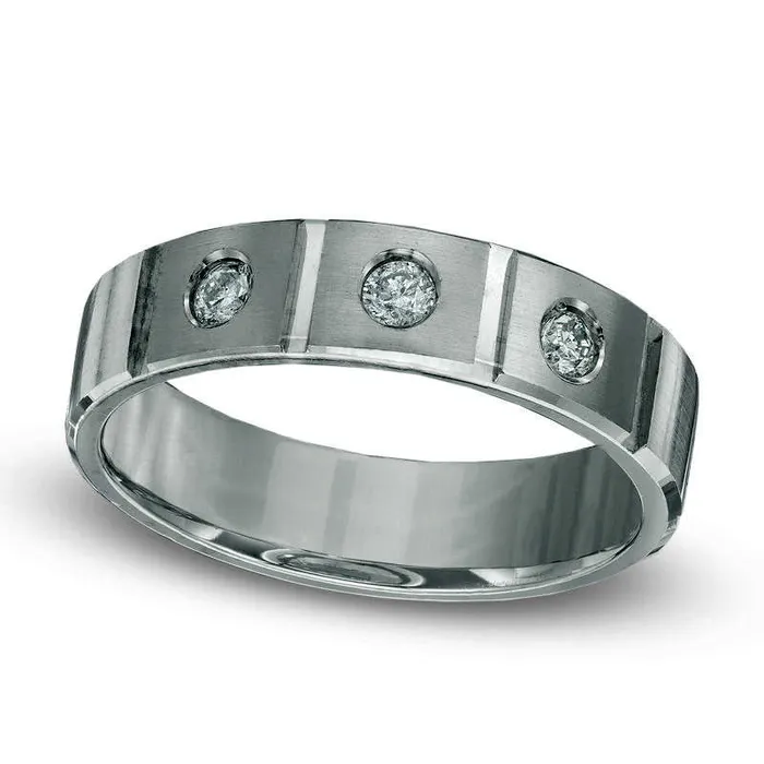Goldia Rings Mens 020 CT TW Natural Diamond Three Stone Wedding Band in Solid 14K White Gold Goldia Rings Mens 020 CT TW Natural Diamond Three Stone Wedding Band in Solid 14K White Gold