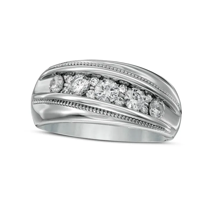 Goldia Rings Mens 10 CT TW Natural Diamond Slanted Wedding Band in Solid 10K White Gold Goldia Rings Mens 10 CT TW Natural Diamond Slanted Wedding Band in Solid 10K White Gold