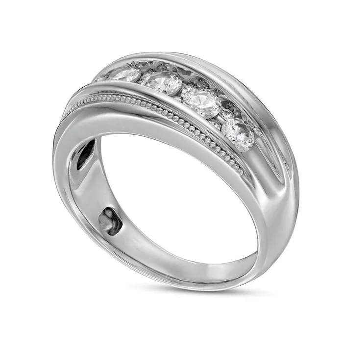 Goldia Rings Mens 10 CT TW Natural Diamond Slanted Wedding Band in Solid 10K White Gold Goldia Rings Mens 10 CT TW Natural Diamond Slanted Wedding Band in Solid 10K White Gold