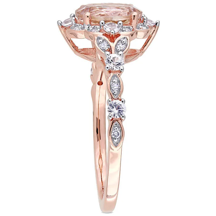Goldia Rings Oval Morganite White Sapphire and 005 CT TW Natural Diamond Frame Ring in Solid 10K Rose Gold Goldia Rings Oval Morganite White Sapphire and 005 CT TW Natural Diamond Frame Ring in Solid 10K Rose Gold