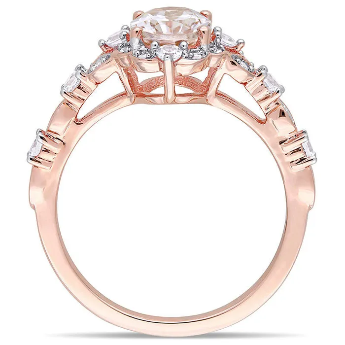 Goldia Rings Oval Morganite White Sapphire and 005 CT TW Natural Diamond Frame Ring in Solid 10K Rose Gold Goldia Rings Oval Morganite White Sapphire and 005 CT TW Natural Diamond Frame Ring in Solid 10K Rose Gold
