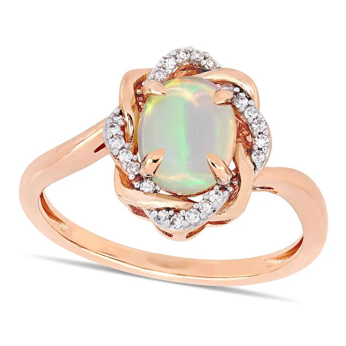 Goldia Rings Oval Opal and 007 CT TW Natural Diamond Twist Frame Ring in Solid 10K Rose Gold Goldia Rings Oval Opal and 007 CT TW Natural Diamond Twist Frame Ring in Solid 10K Rose Gold