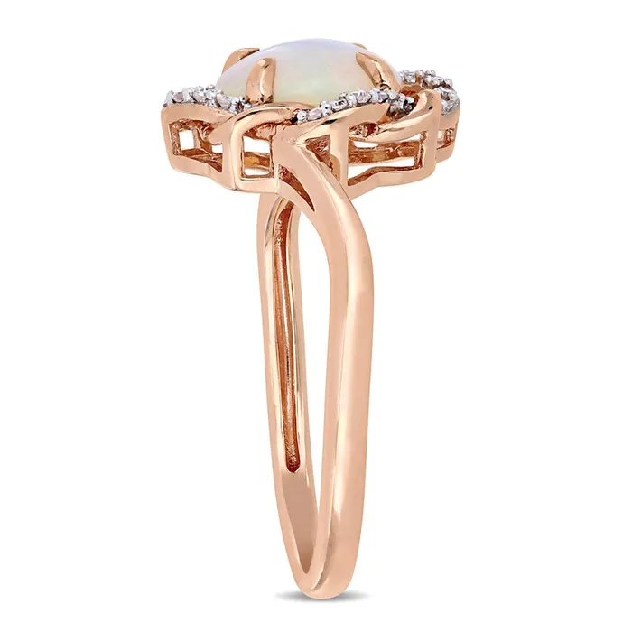 Goldia Rings Oval Opal and 007 CT TW Natural Diamond Twist Frame Ring in Solid 10K Rose Gold Goldia Rings Oval Opal and 007 CT TW Natural Diamond Twist Frame Ring in Solid 10K Rose Gold